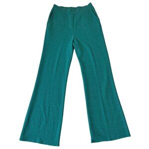 IVKO Womens 100% Wool Pull On Knit Pants Size M (38) Teal Basket Weave Stretch